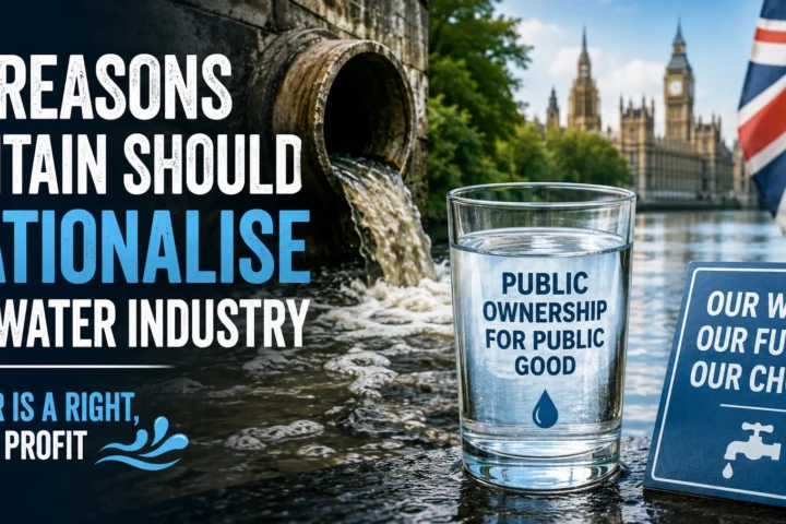 Sewage flowing into a UK river beside the Houses of Parliament illustrating the case for nationalising Britain's water industry.