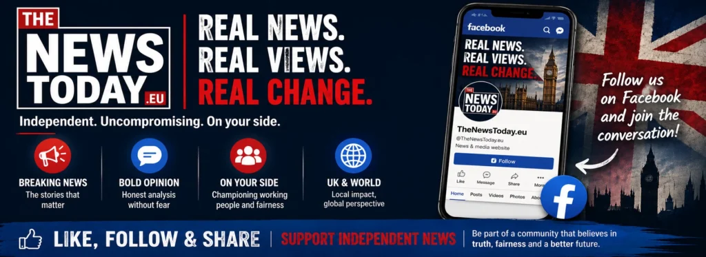 Follow The News Today.eu on Facebook for independent UK news, bold opinion, analysis and stories that matter.